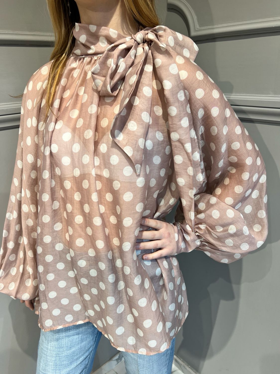 VICOLO - camicia con fiocco e pois TD0423 - rosa/burro VICOLO - camicia con fiocco e pois TD0423 - rosa/burro