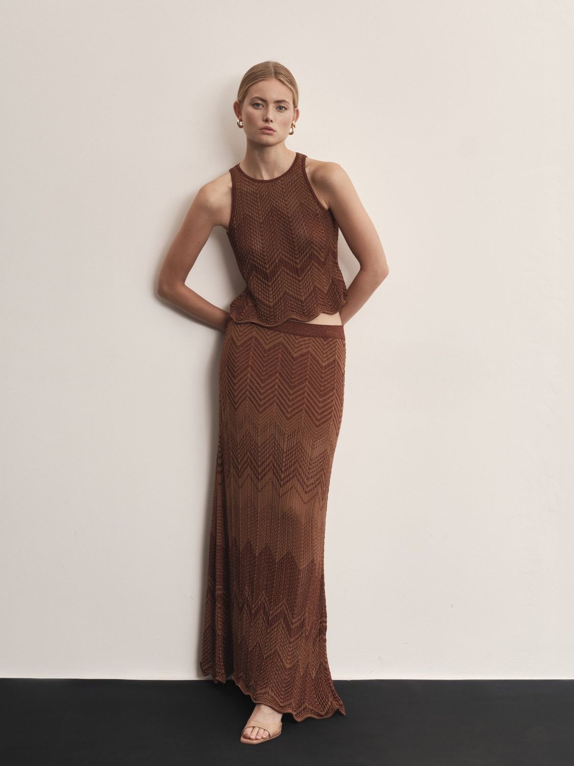 AKEP - Gonna lunga AKEP in maglia effetto zig-zag GOKD09106_CARAMELLO_