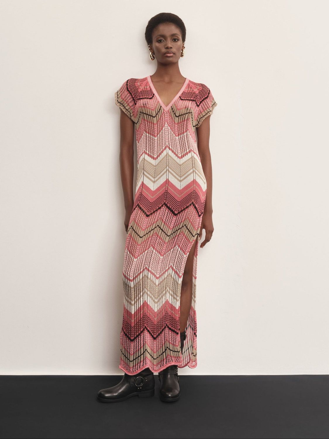 Abito lungo AKEP in maglia zig-zag VSKD09058_VARIANTE 1
