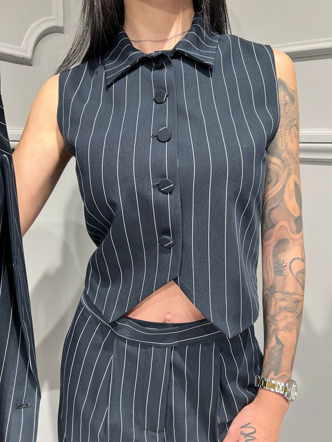 VICOLO - gilet avvitato con colletto gessato TD0056 - blu