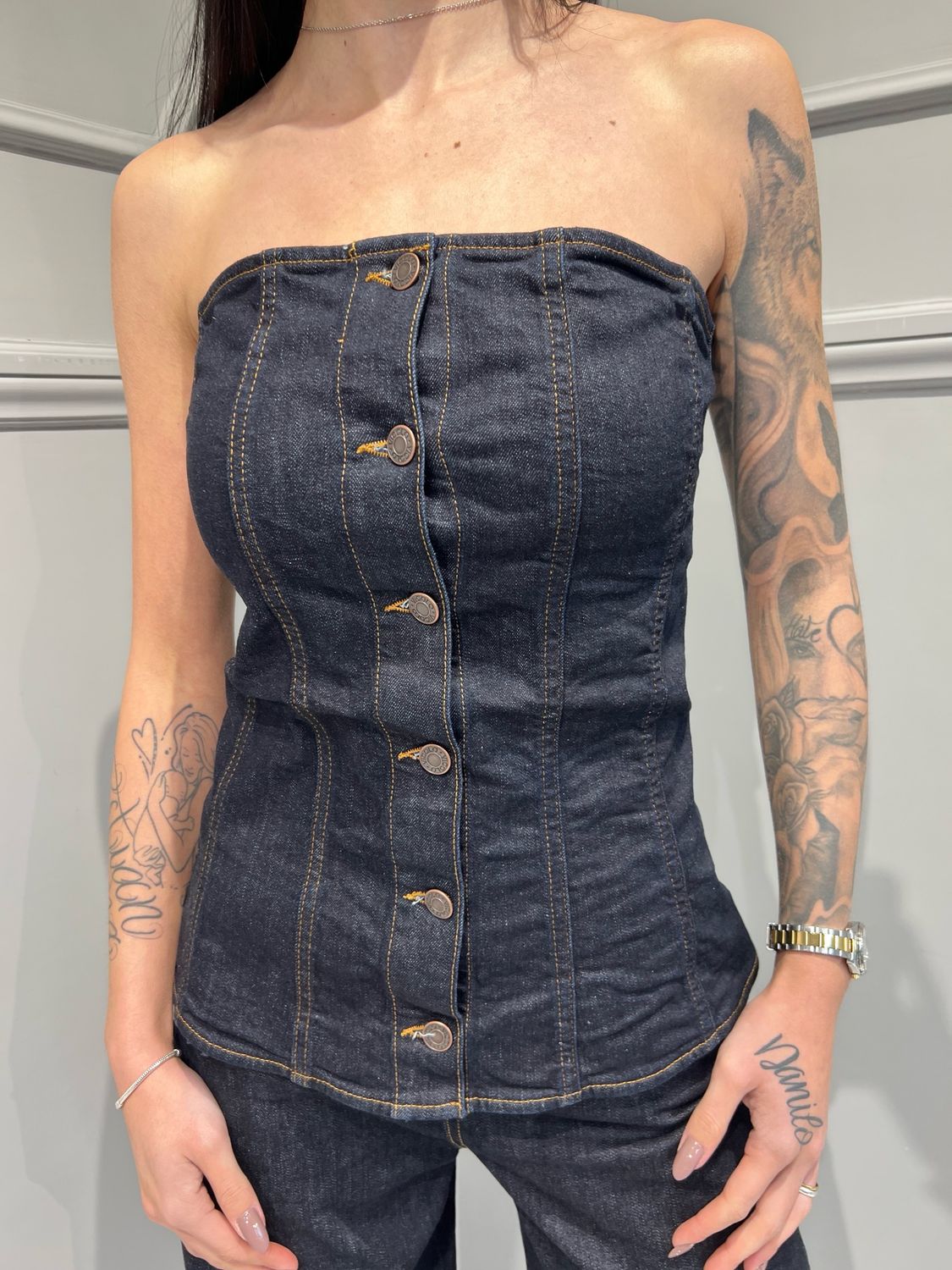 VICOLO - bustino in jeans elasticizzato DD5003 - jeans blu