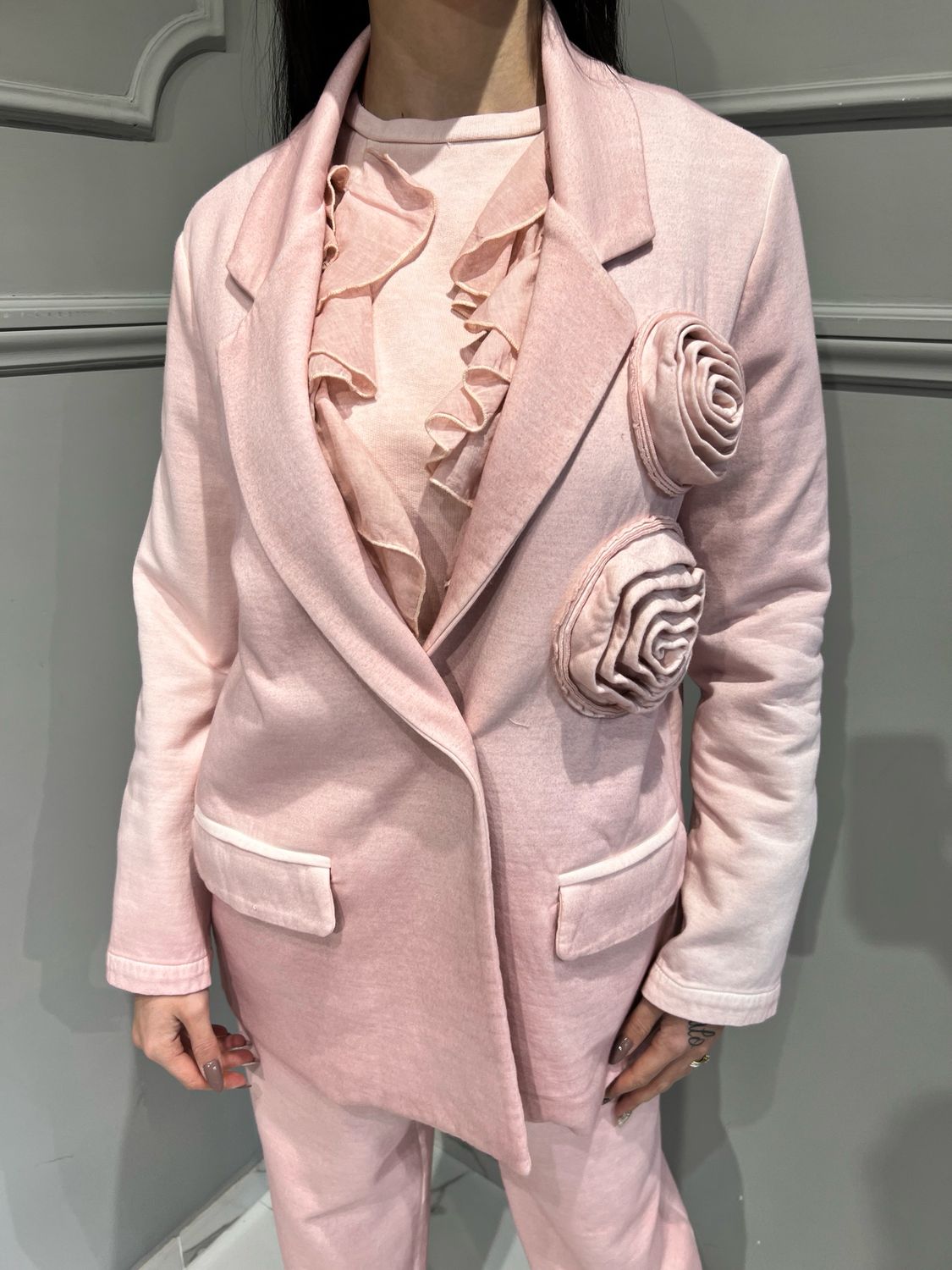 TENSIONE IN - giacca over doppiopetto in neoprene elasticizzata maltinta FB612 - rosa TENSIONE IN - giacca over doppiopetto in neoprene elasticizzata maltinta FB612 - rosa