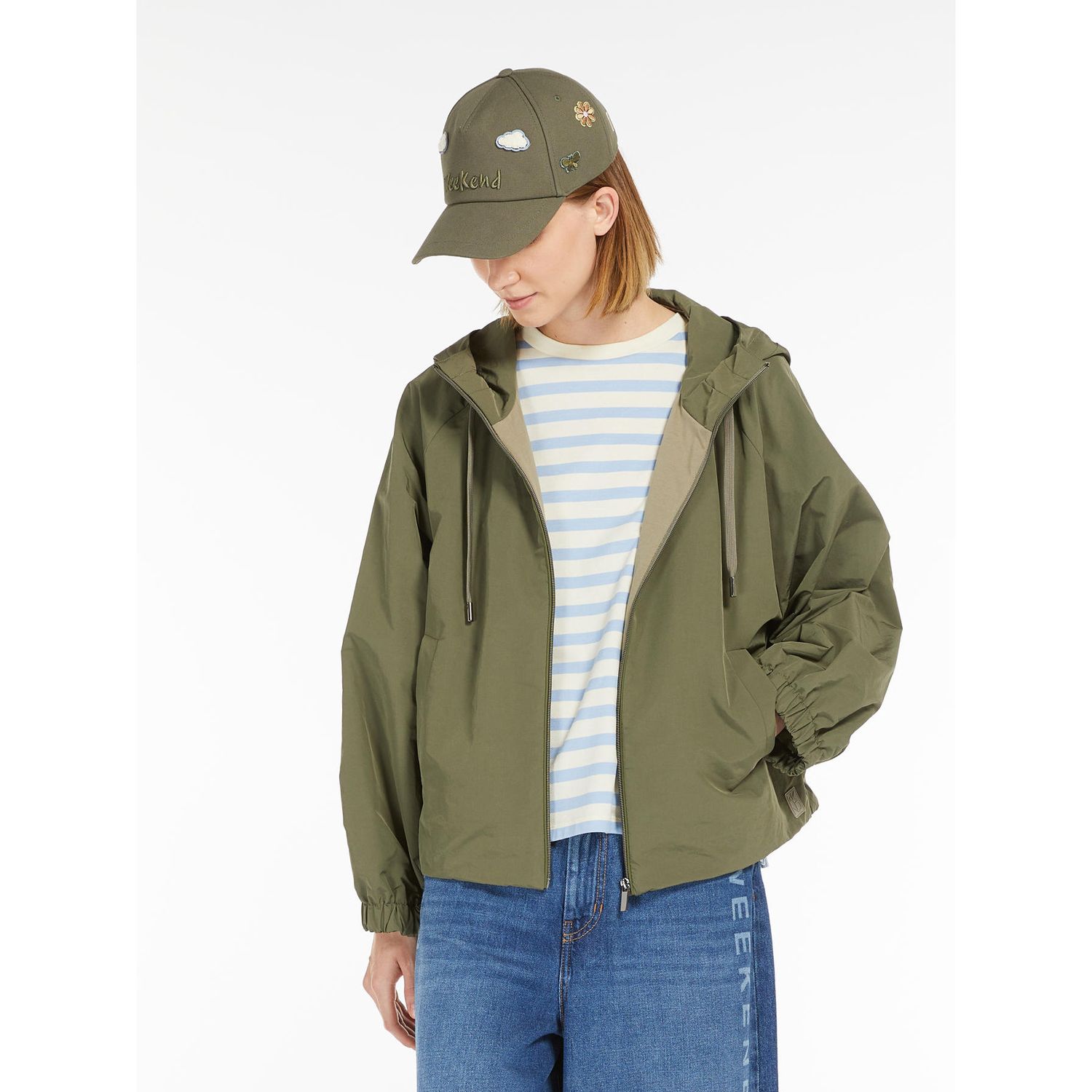 WEEKEND MAX MARA Giacca impermeabile ELIS 2515021061600- Tela ANTIGOCCIA LAVATA verde kaki