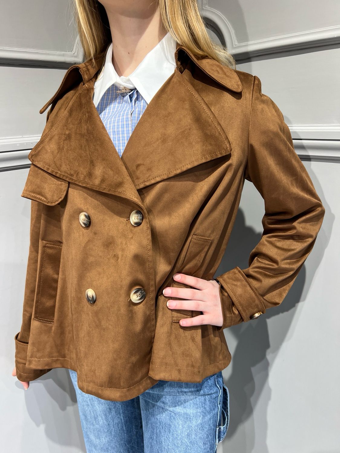 MOTEL - giacca trench in renna ecologica 124065L - cognac