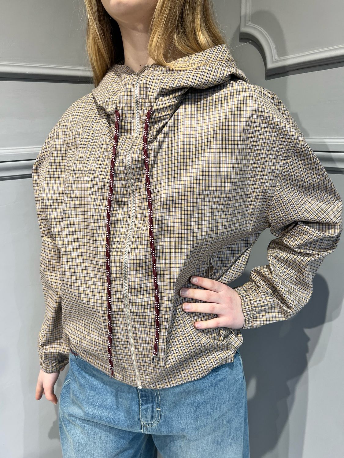 MOTEL - giubbino con cappuccio a quadretti 25b6604 - beige