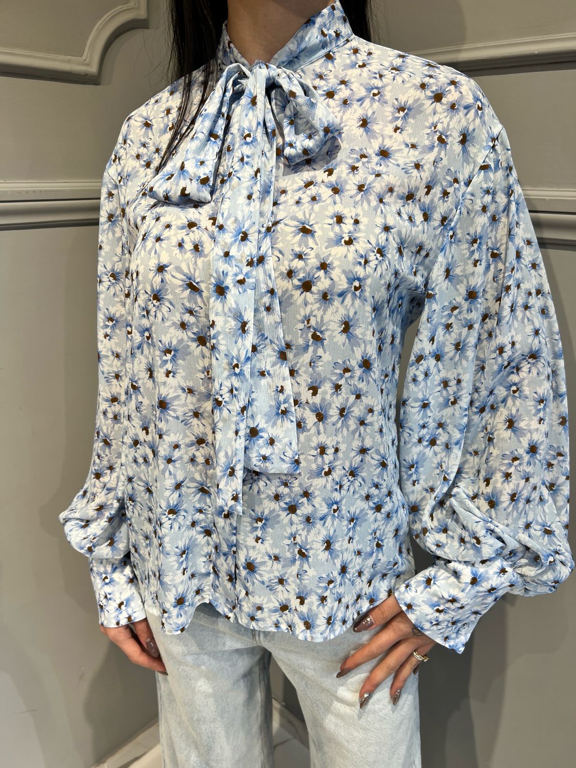 TENSIONE IN - camicia con fiocco fiori C130camp - celeste