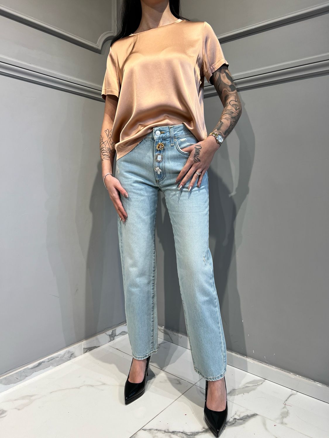 VICOLO - t-shirt in satin girocollo TD007 - bronzo