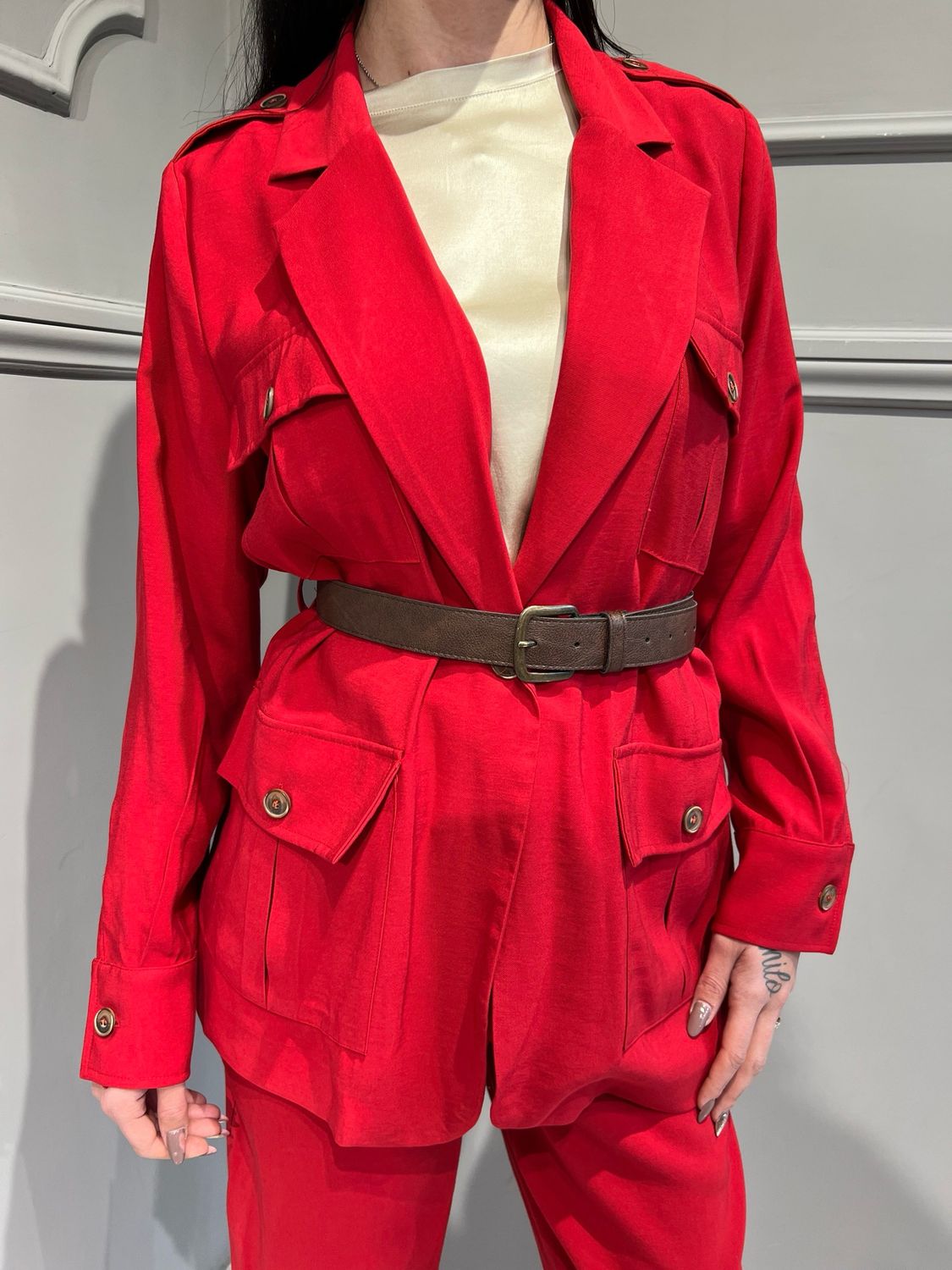 MOTEL - giacca sahariana con cintura 25B7062 - rosso MOTEL - giacca sahariana con cintura 25B7062 - rosso