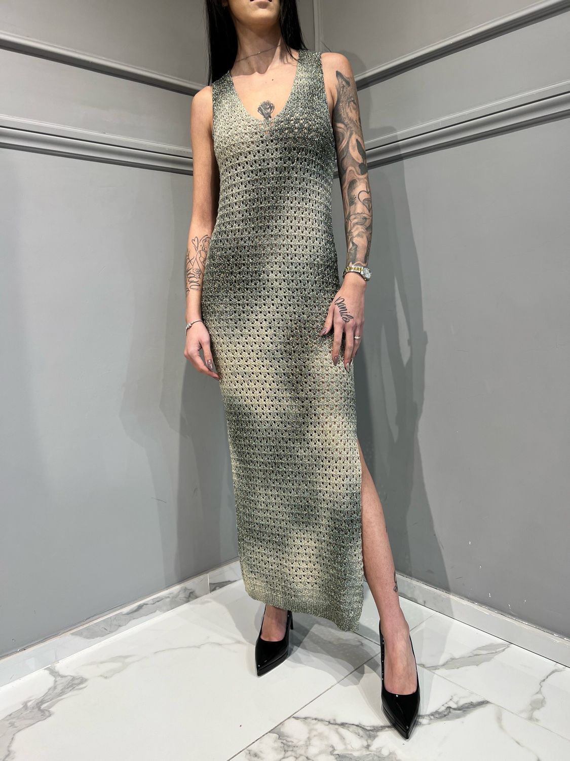 AKEP - abito lurex lungo spruzzato VSKD09081 - variante 2