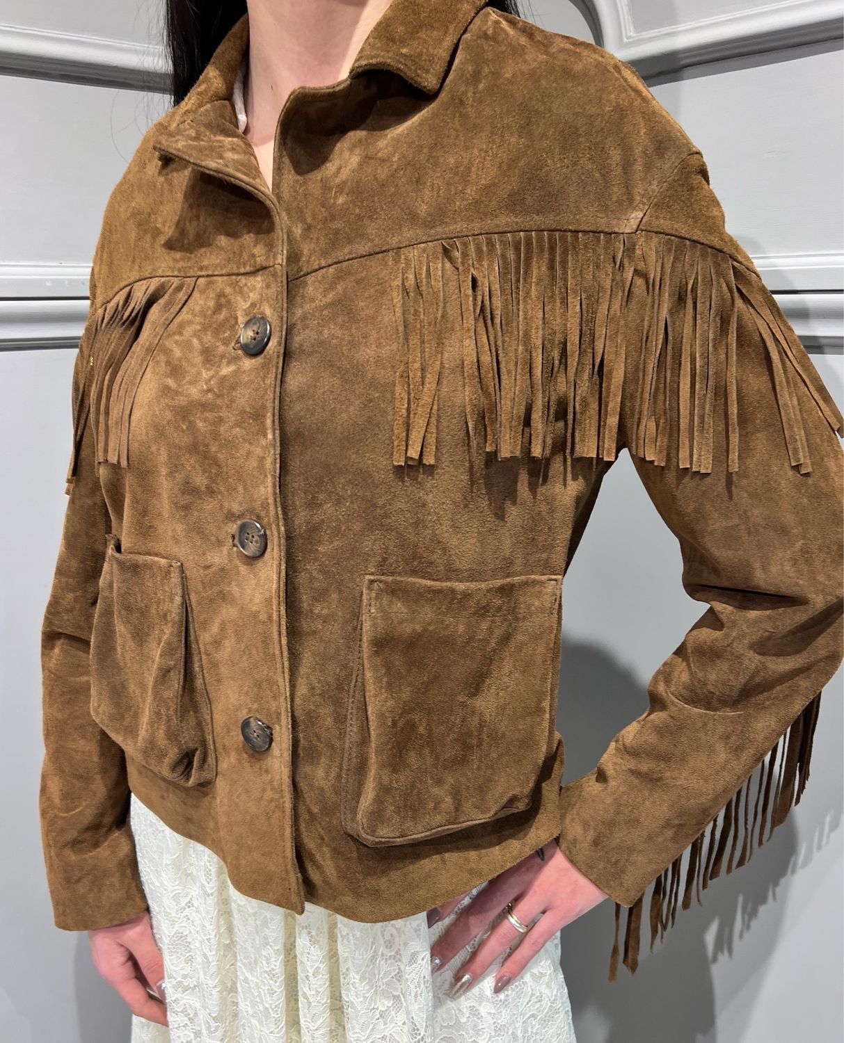 TENSIONE IN - giacca in renna con frange A31 - brown TENSIONE IN - giacca in renna con frange A31 - brown