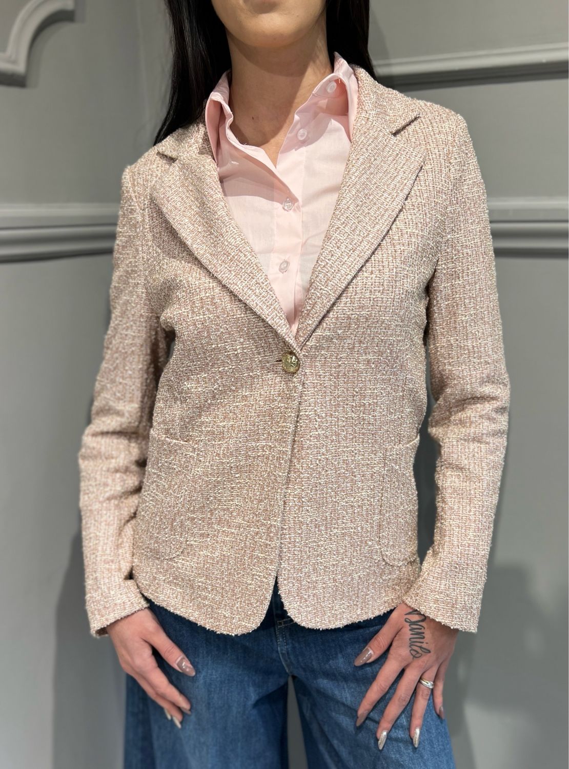 TENSIONE IN - giacca mono petto con punti luce pe25071camp - rosa TENSIONE IN - giacca mono petto con punti luce pe25071camp - rosa