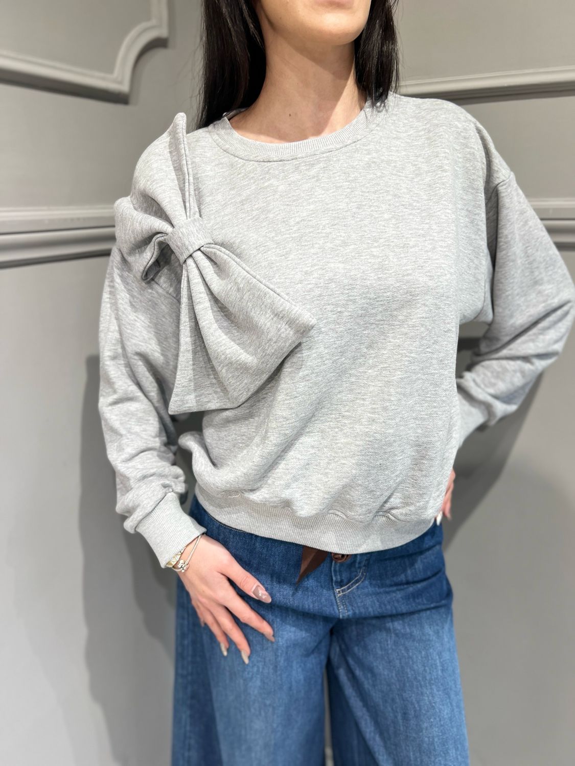 TENSIONE IN - felpa con fiocco girocollo 24M1758 - bianco TENSIONE IN - felpa con fiocco girocollo 24M1758 - bianco