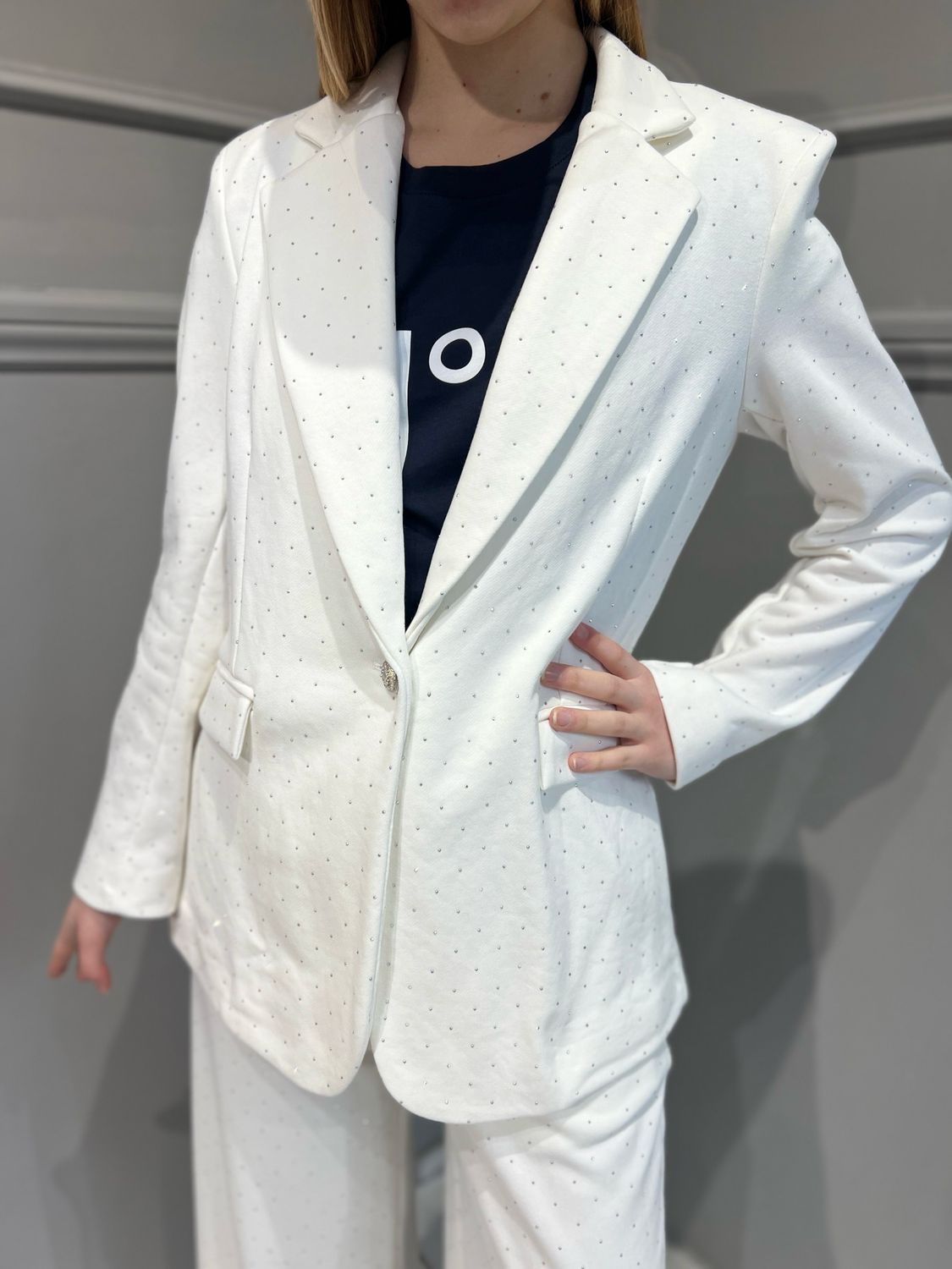 TENSIONE IN - giacca in petto in felpa garzata punti luce 25B7204 - bianco