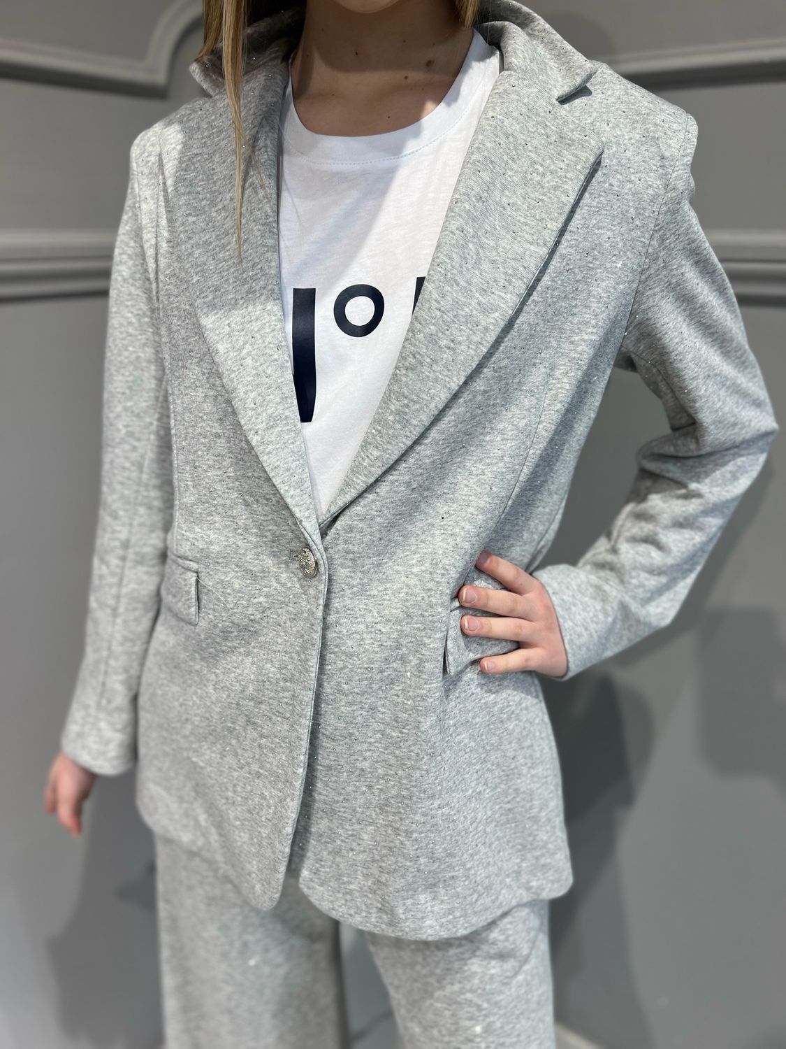 TENSIONE IN - giacca un petto in felpa garzata con punti luce 25b7204 - grigio