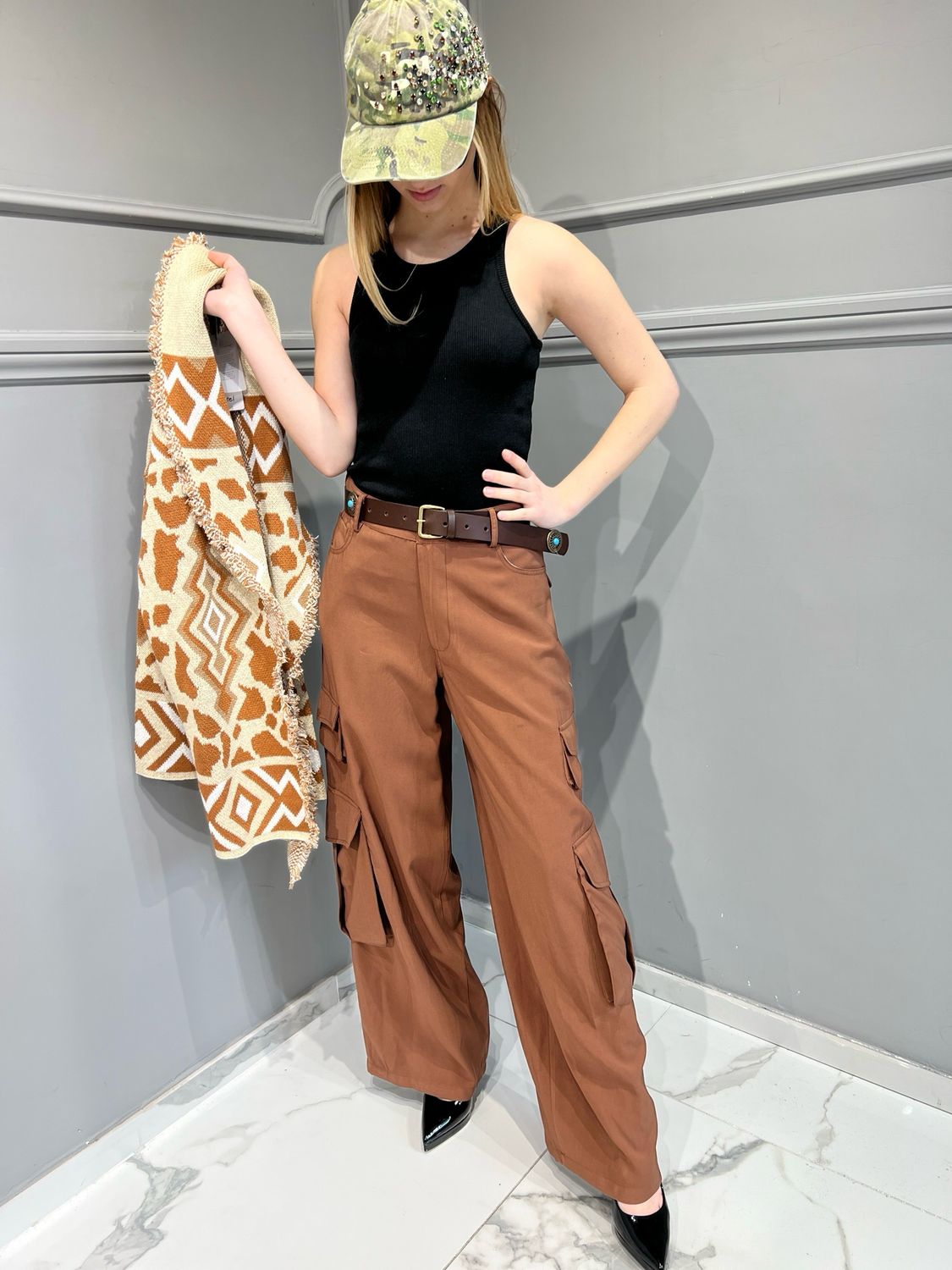 TENSIONE IN - canotta a costume vogatore + cappello pietre 36445 - nero camouflage