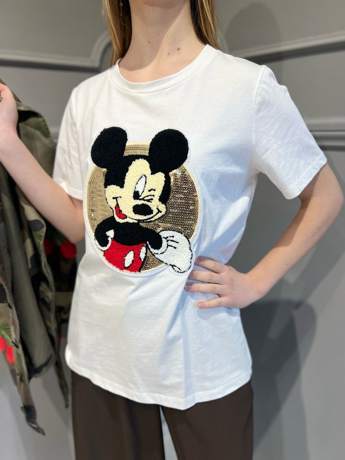 MOTEL - t-shirt topolino e paillettes 36412G - bianco