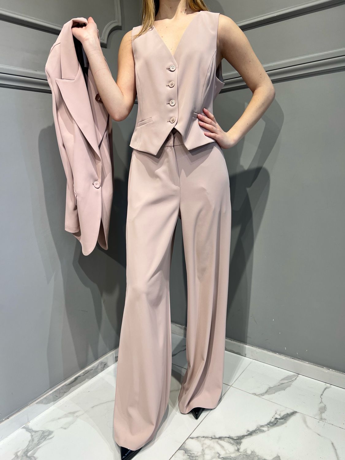 MOTEL - gilet + pantalone in tessuto fluido 25C7173 - rosa