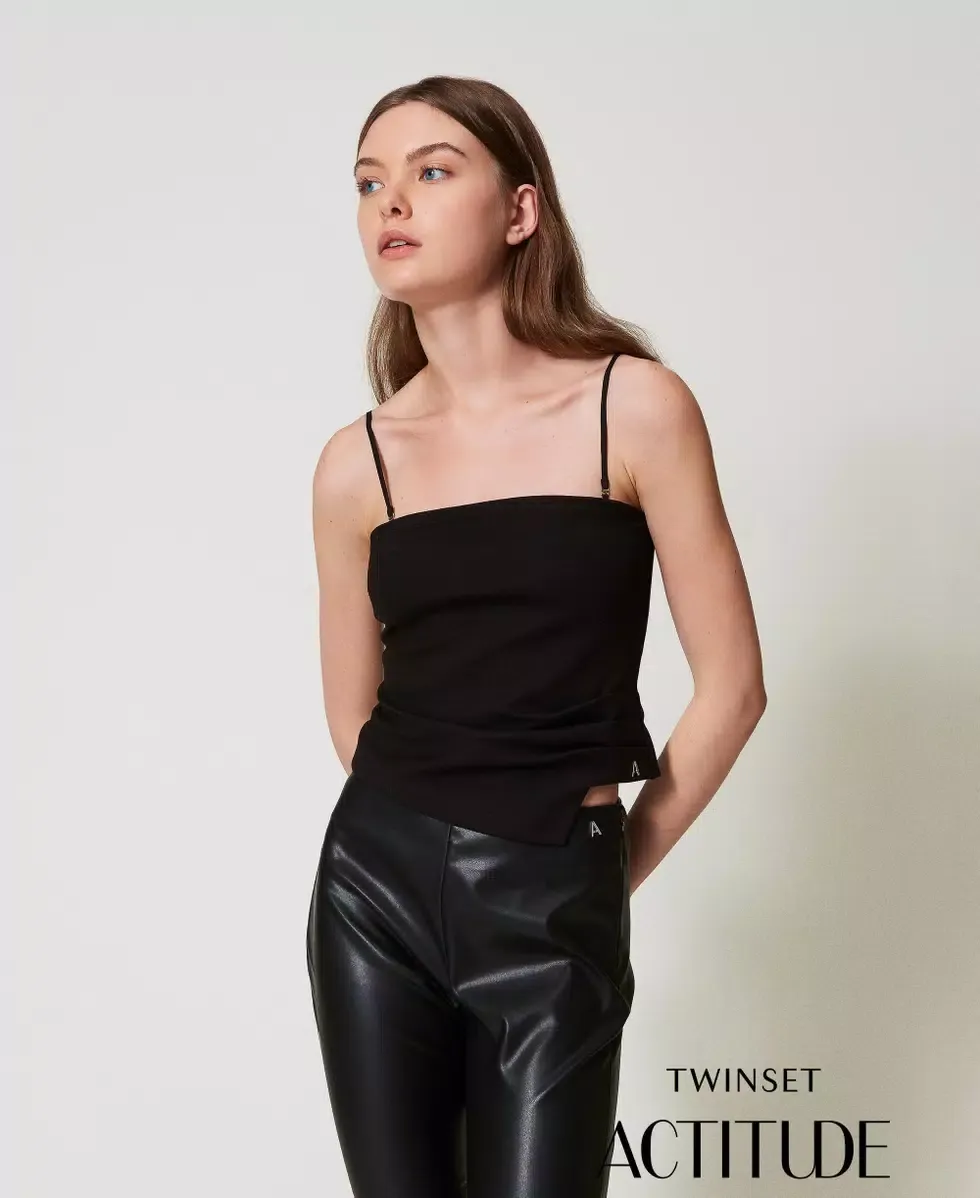 TWINSET ACTITUDE - Top fitted con drappeggio - nero
