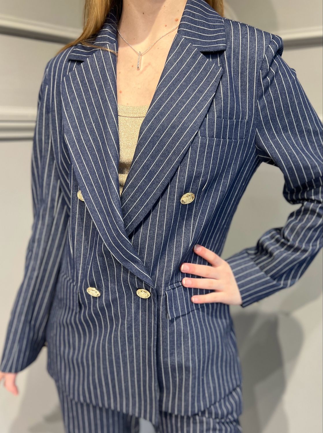 MOTEL - giacca doppiopetto gessata 25B7198 - blu MOTEL - giacca doppiopetto gessata 25B7198 - blu