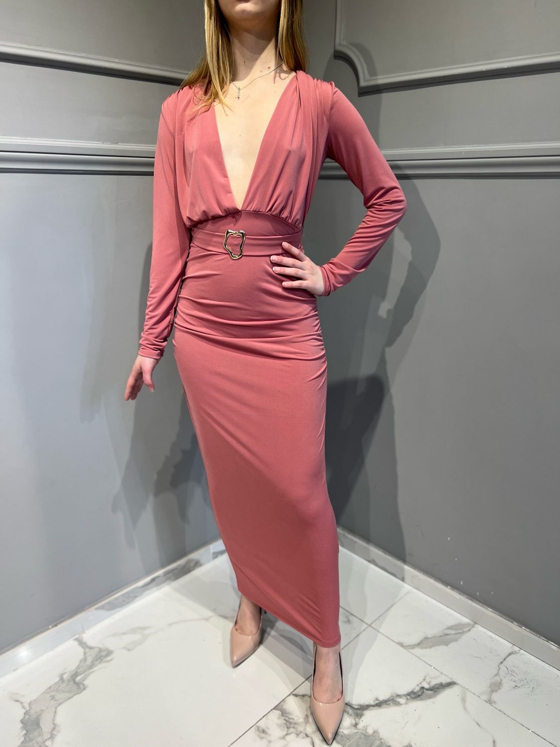 VICOLO - abito drappeggiato TD1695 - rosa