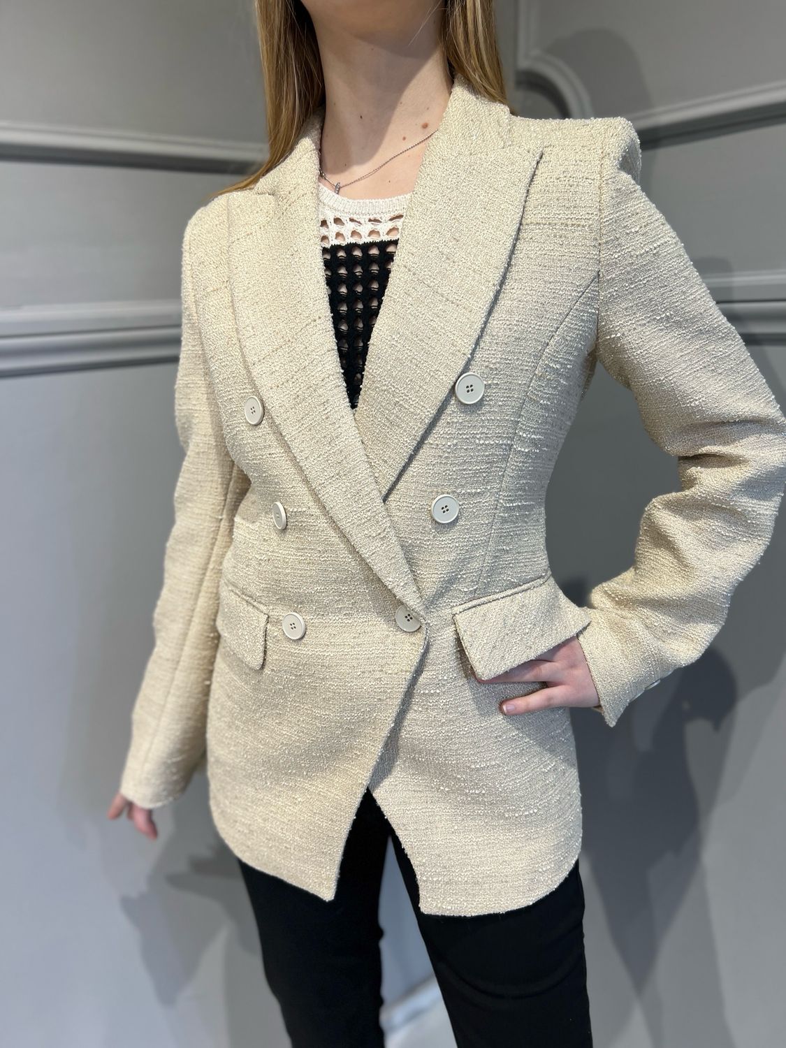 VICOLO - giacca in boucle doppiopetto avvitata TD1433 - burro