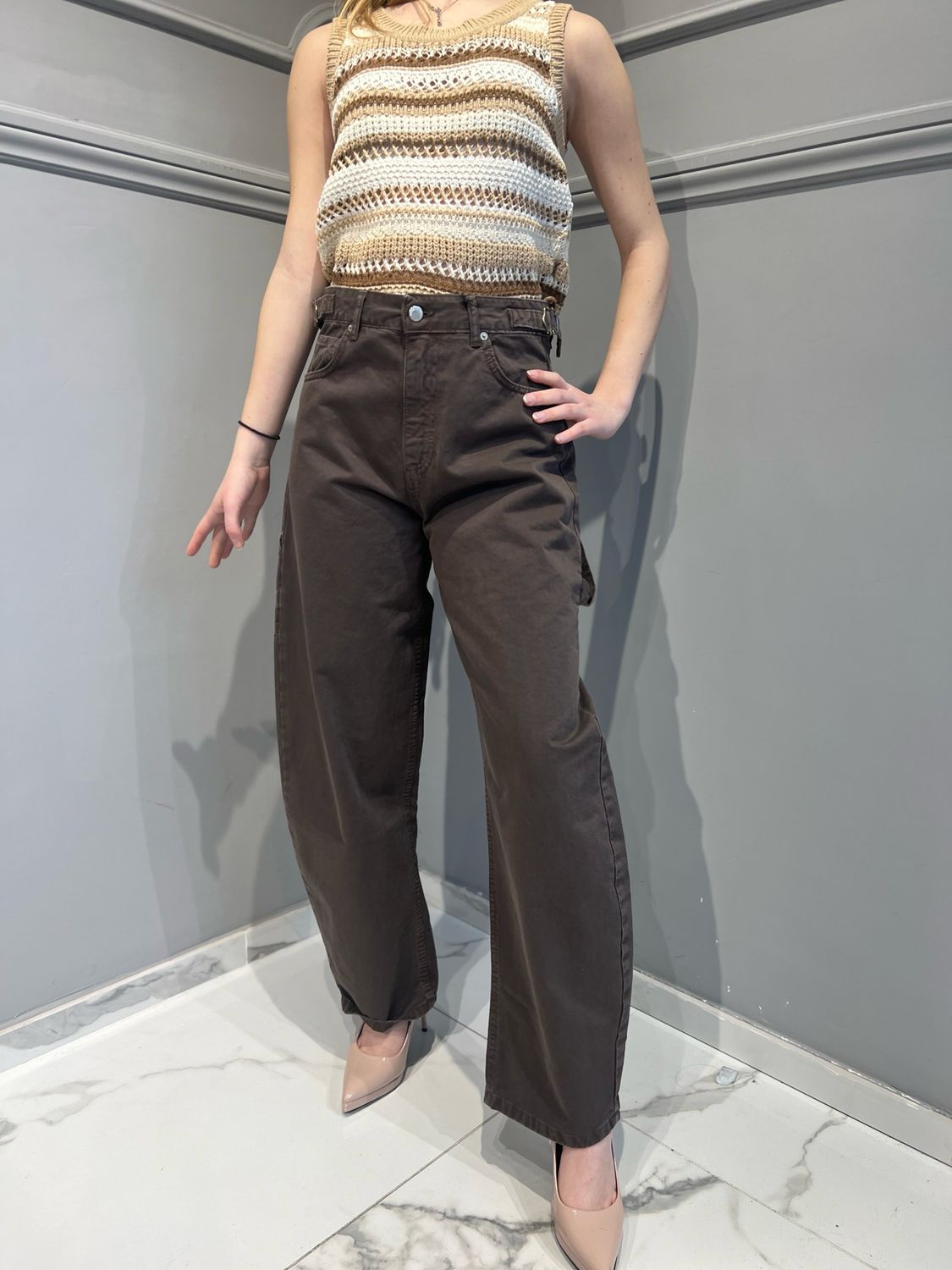 TENSIONE IN - pantalone work drill Carpenter modello banana - moro