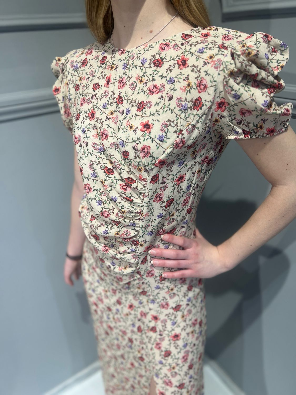 VICOLO - abito maniche corte arricciate TD2047 - fantasia fiorellino piccolo