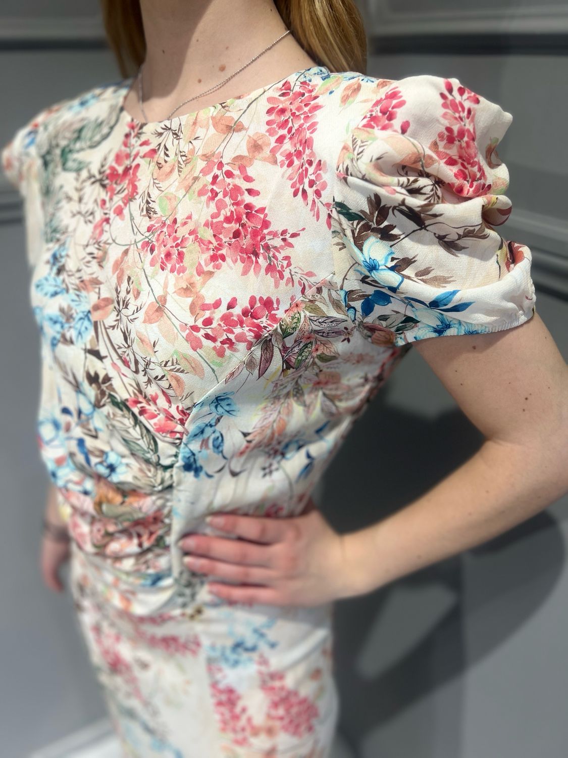 VICOLO - abito maniche corte arricciate TD2062 - fantasia