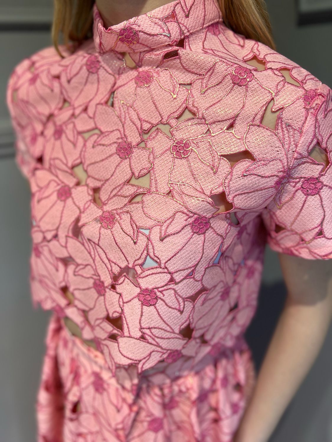 SILENCE LIMITED - blusa ricamata Crochet shirt SD1009 - rosa