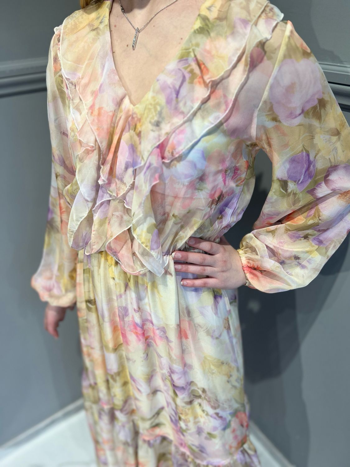 TENSIONE IN - abito chemisier con rouges lungo QK1146 - variante floreale