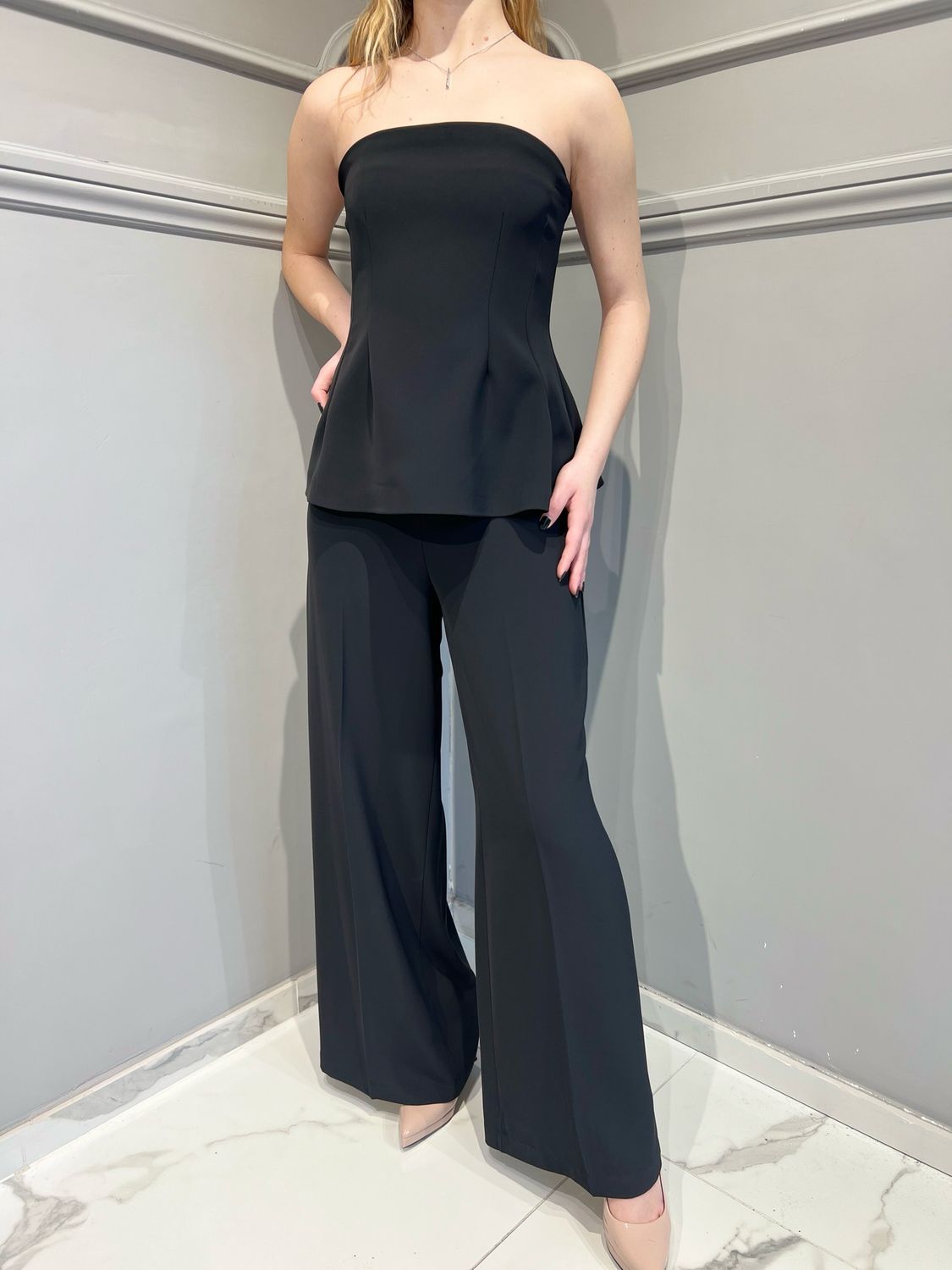 TENSIONE IN - tuta bustino  palazzo OH878 - nero