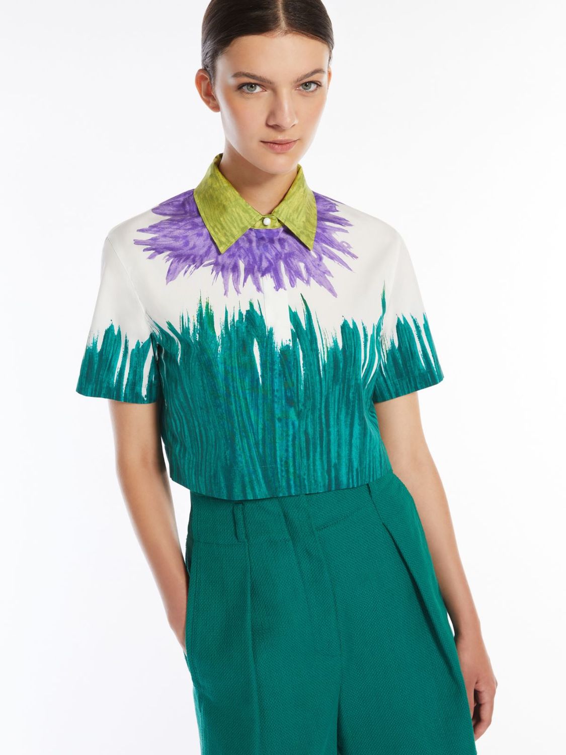 Max Mara WEEKEND - Camicia crop in cotone stampato QUERO - WE5111025606001 -  Bianco, Viola, Ciano