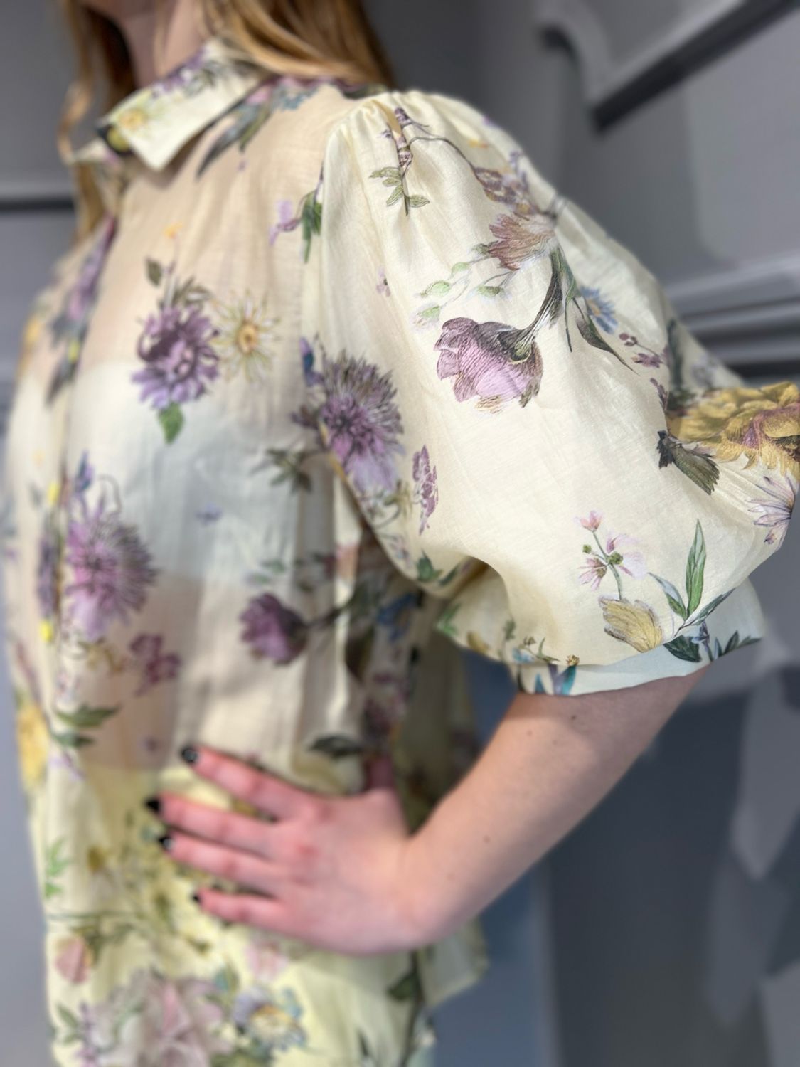 VICOLO - camicia maniche corte abbombate fantasia TD2099 - fantasia fiori