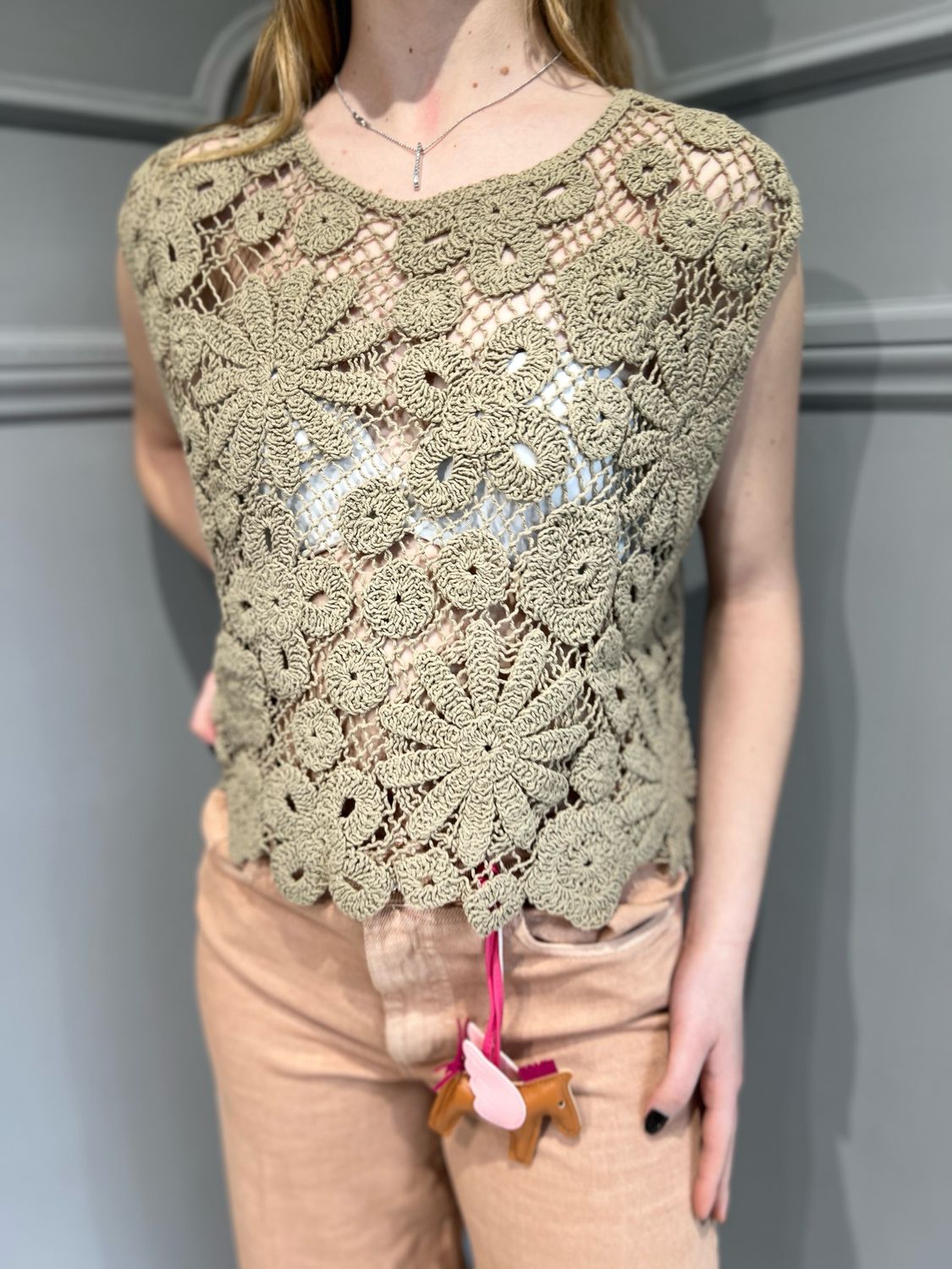 MOTEL - top spalla larga lavorazione uncinetto CT2493 - corda