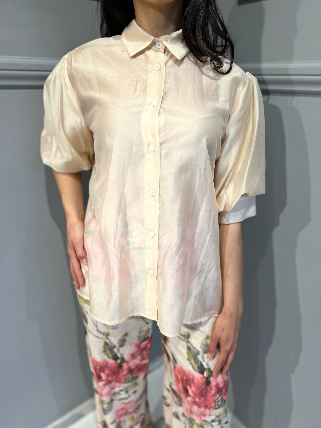 VICOLO - camicia a maniche corte a palloncino TD1967 - beige VICOLO - camicia a maniche corte a palloncino TD1967 - beige