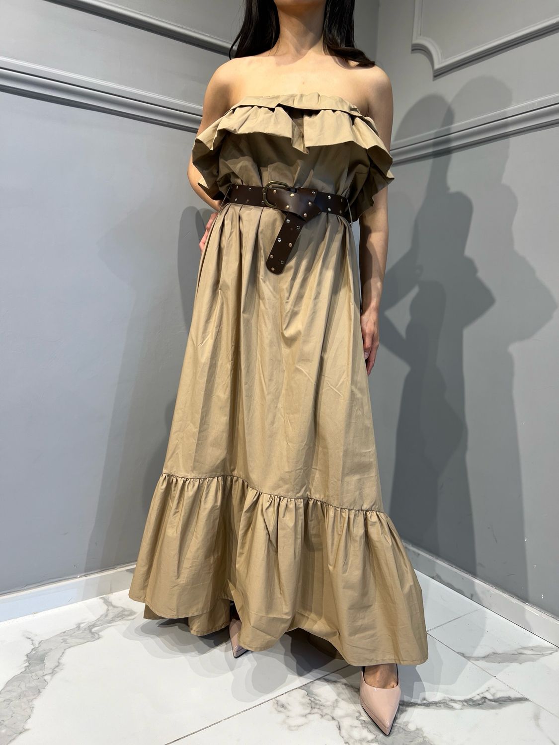 TENSIONE IN - abito in cotone popeline con rouges 36689 - camel TENSIONE IN - abito in cotone popeline con rouges 36689 - camel