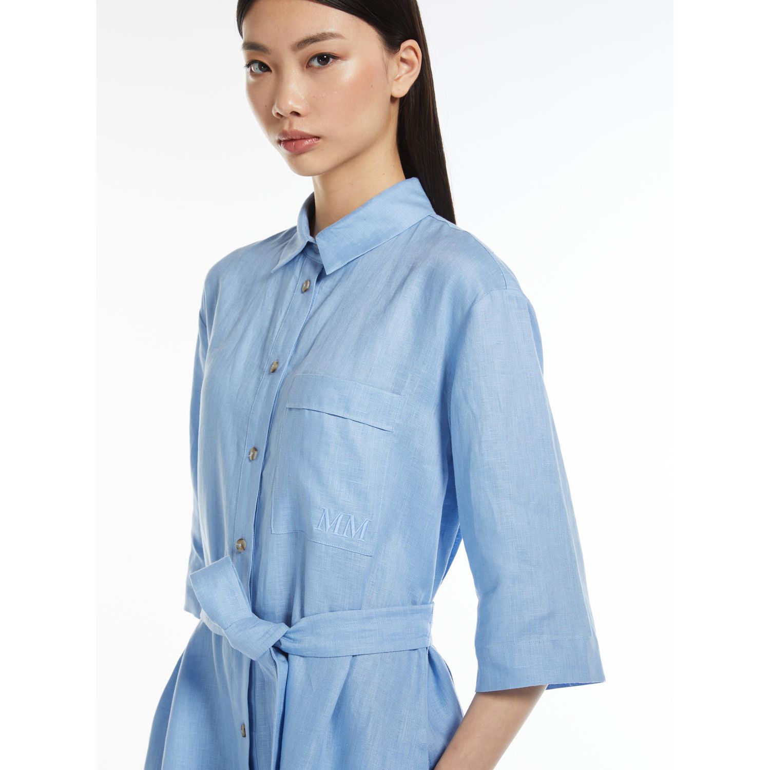 MM Max Mara - Abito chemisier in tela di lino lavata SALUTE - azzurro