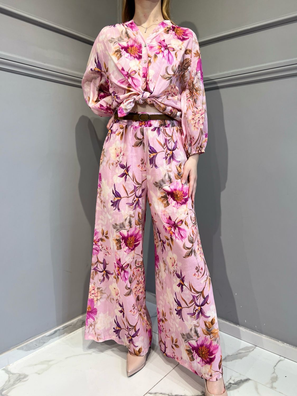 MOTEL - pantalone in mussola di cotone a fiori s25pd29 - rosa