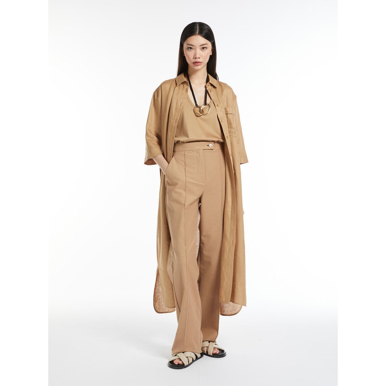 MM MAX MARA - Abito in  TELA PURO LINO LAVATA SALUTE - Cammello