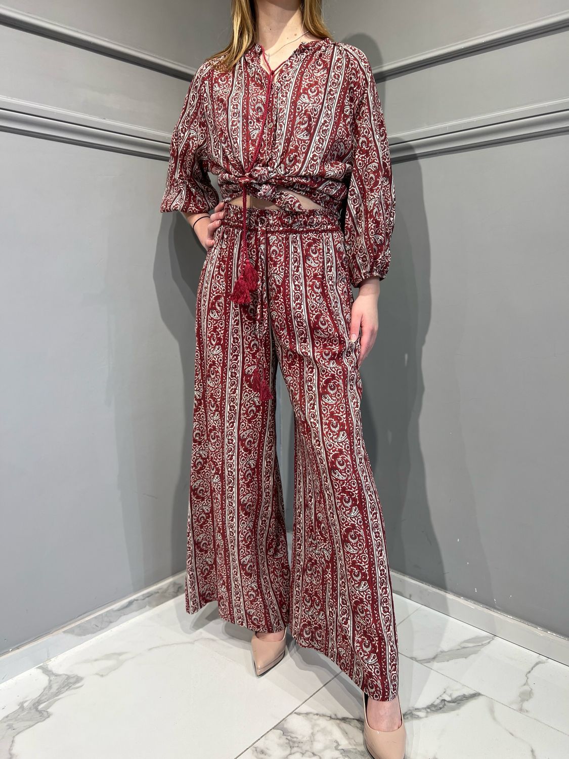 TENSIONE IN - camicia in cotone stampa fantasia S25CD19 - vino