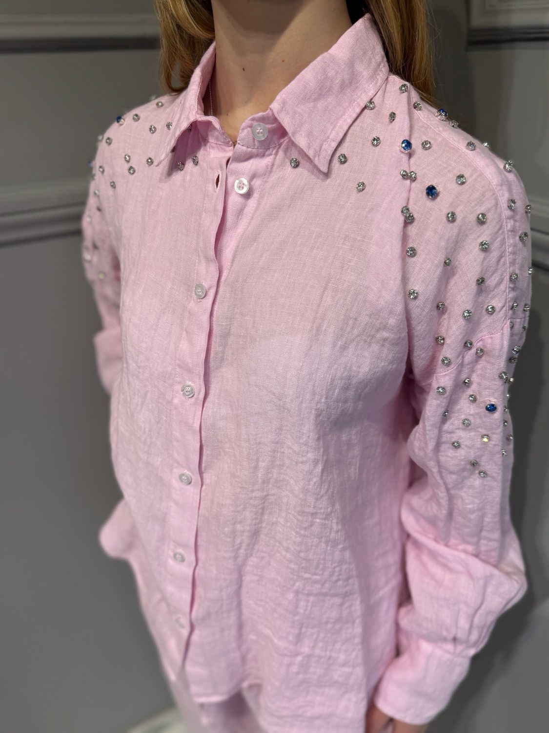 MOTEL - camicia in puro lino con poetre c5588 - rosa