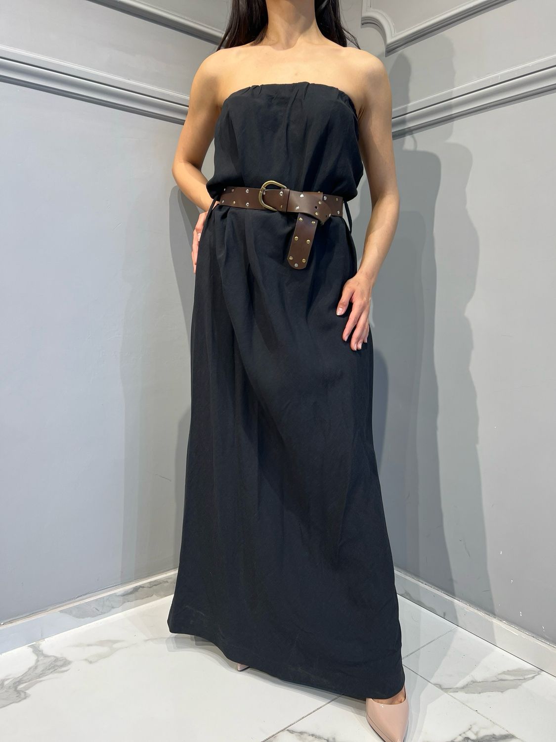 TENSIONE IN - abito in misto lino a fascia 36784 - nero TENSIONE IN - abito in misto lino a fascia 36784 - nero