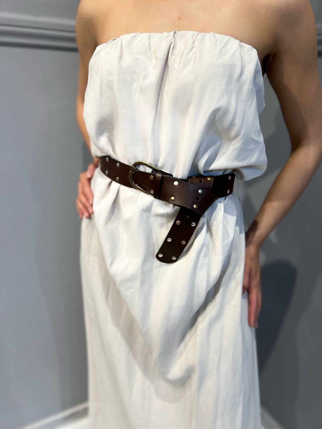 TENSIONE IN - abito a fascia in misto lino 36784 - gesso