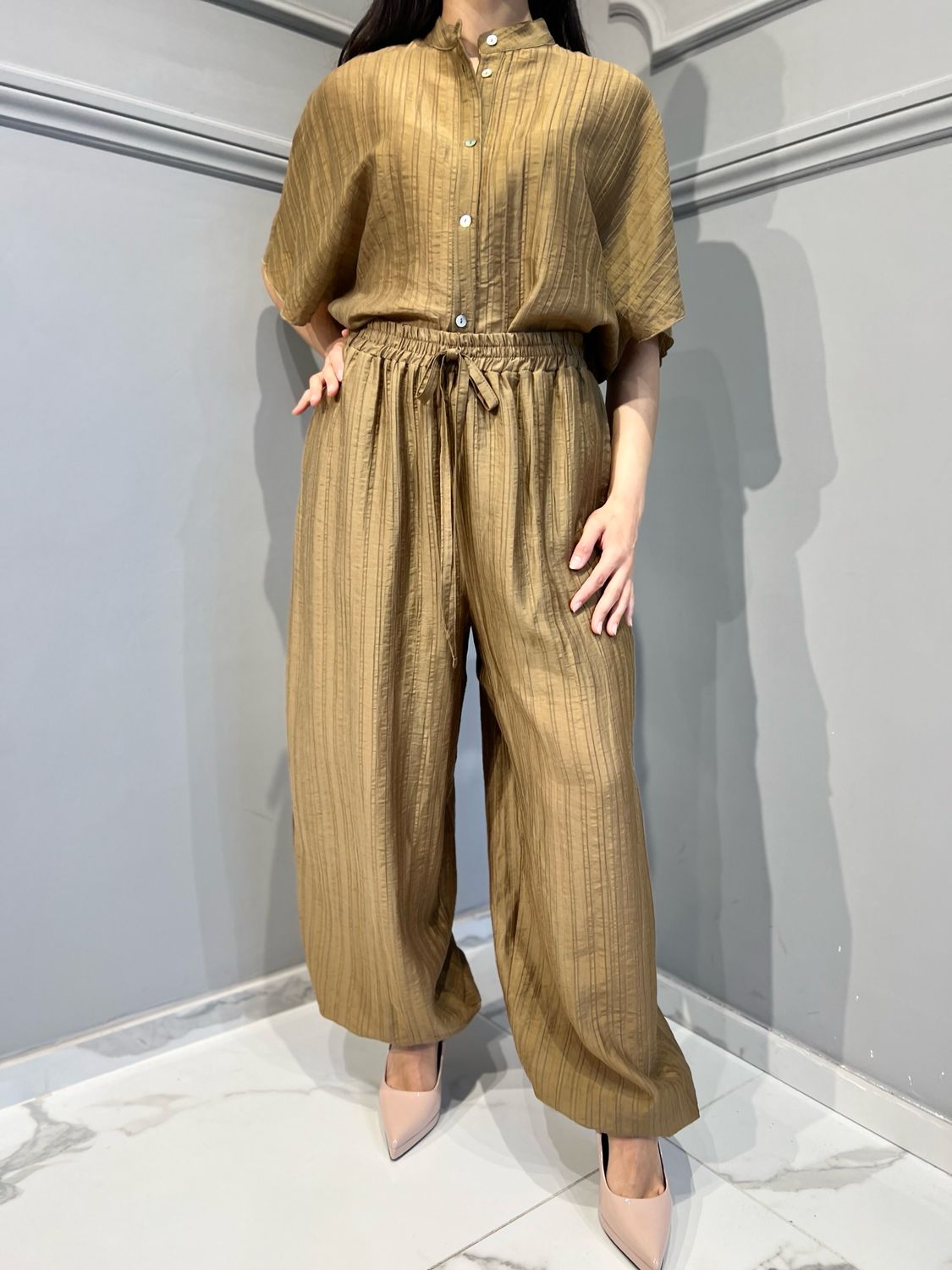 TENSIONE IN - pantalone con elastico in vita P50089AT - tabacco