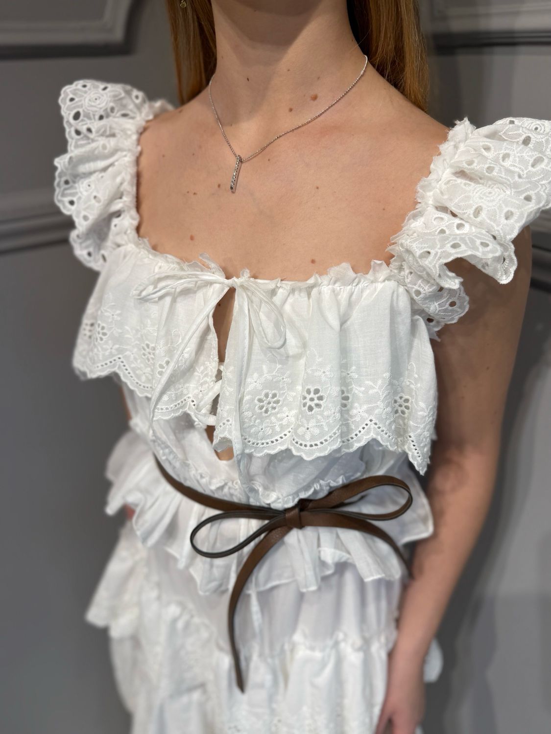 TENSIONE IN - abito in pizzo san gallo con balze 36964 - bianco TENSIONE IN - abito in pizzo san gallo con balze 36964 - bianco