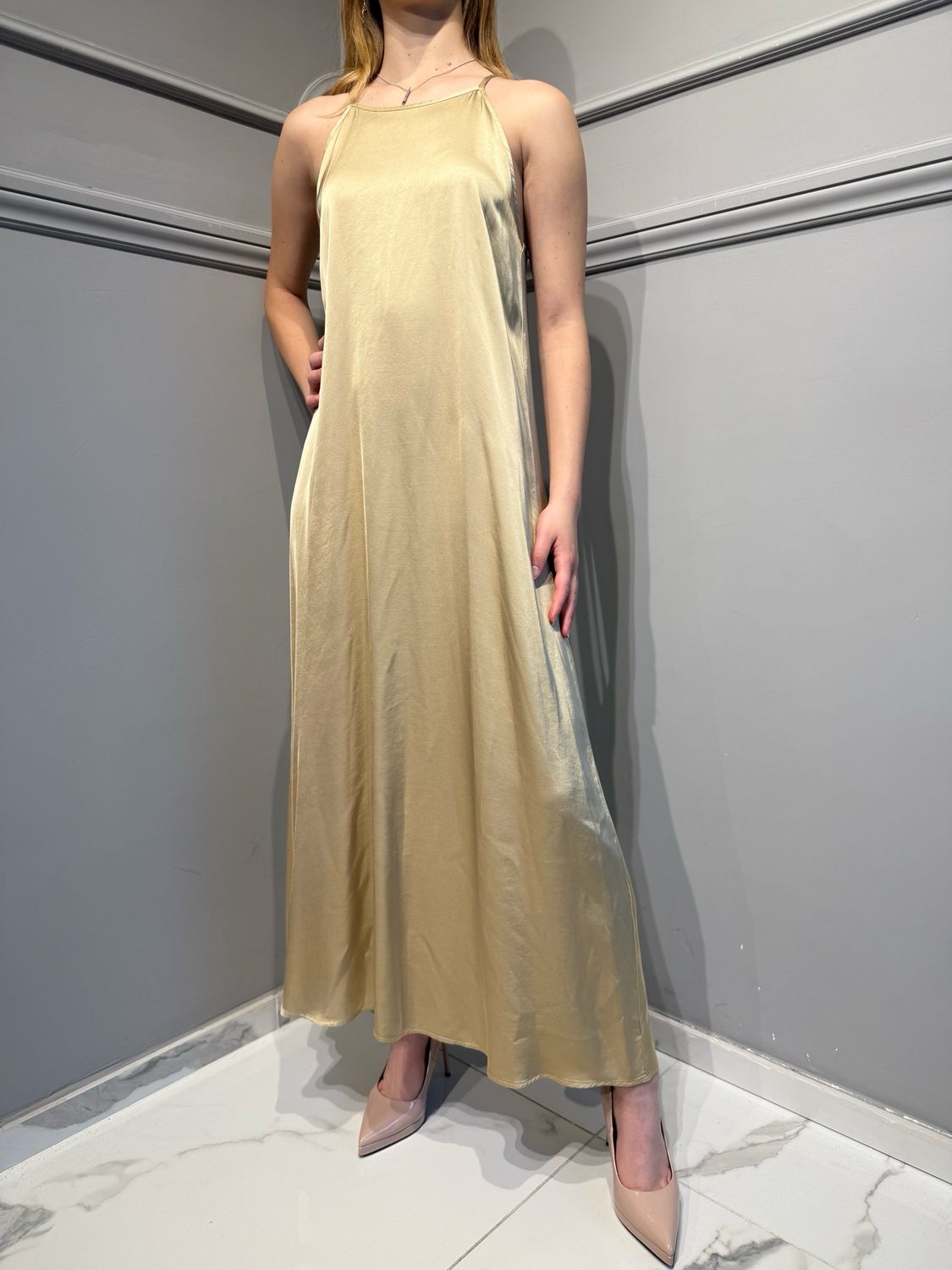 VICOLO - abito scollo americana n Satin TD2445 - beige