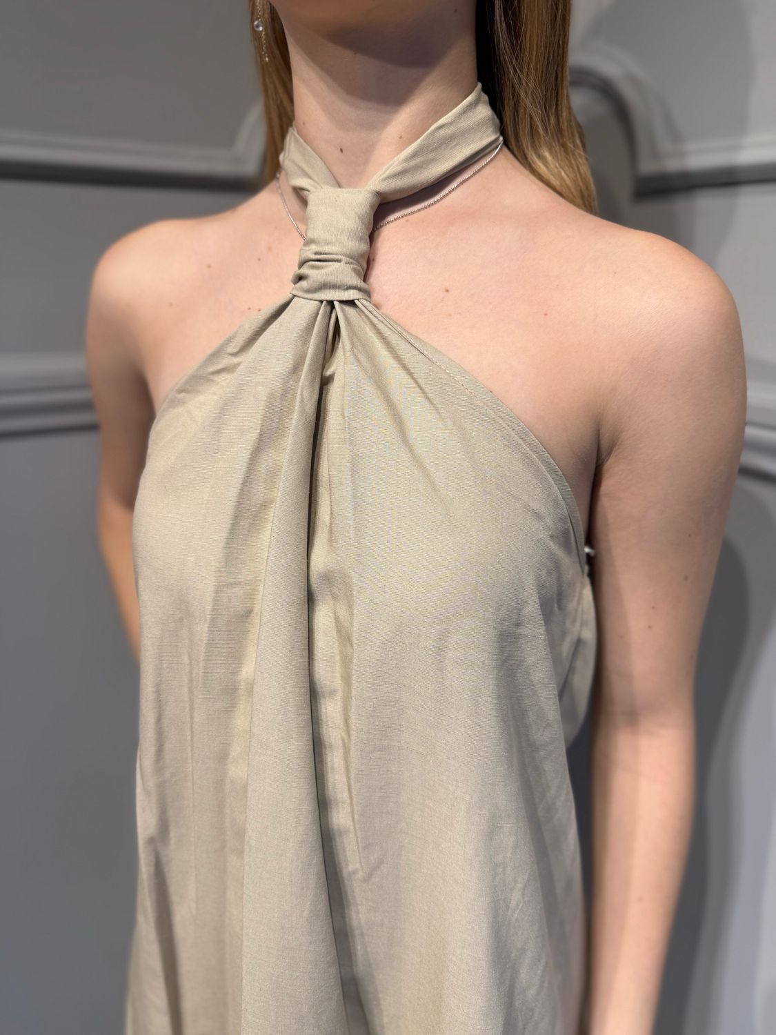 VICOLO - abito corto in misto lino con cravatta TD2798 - beige