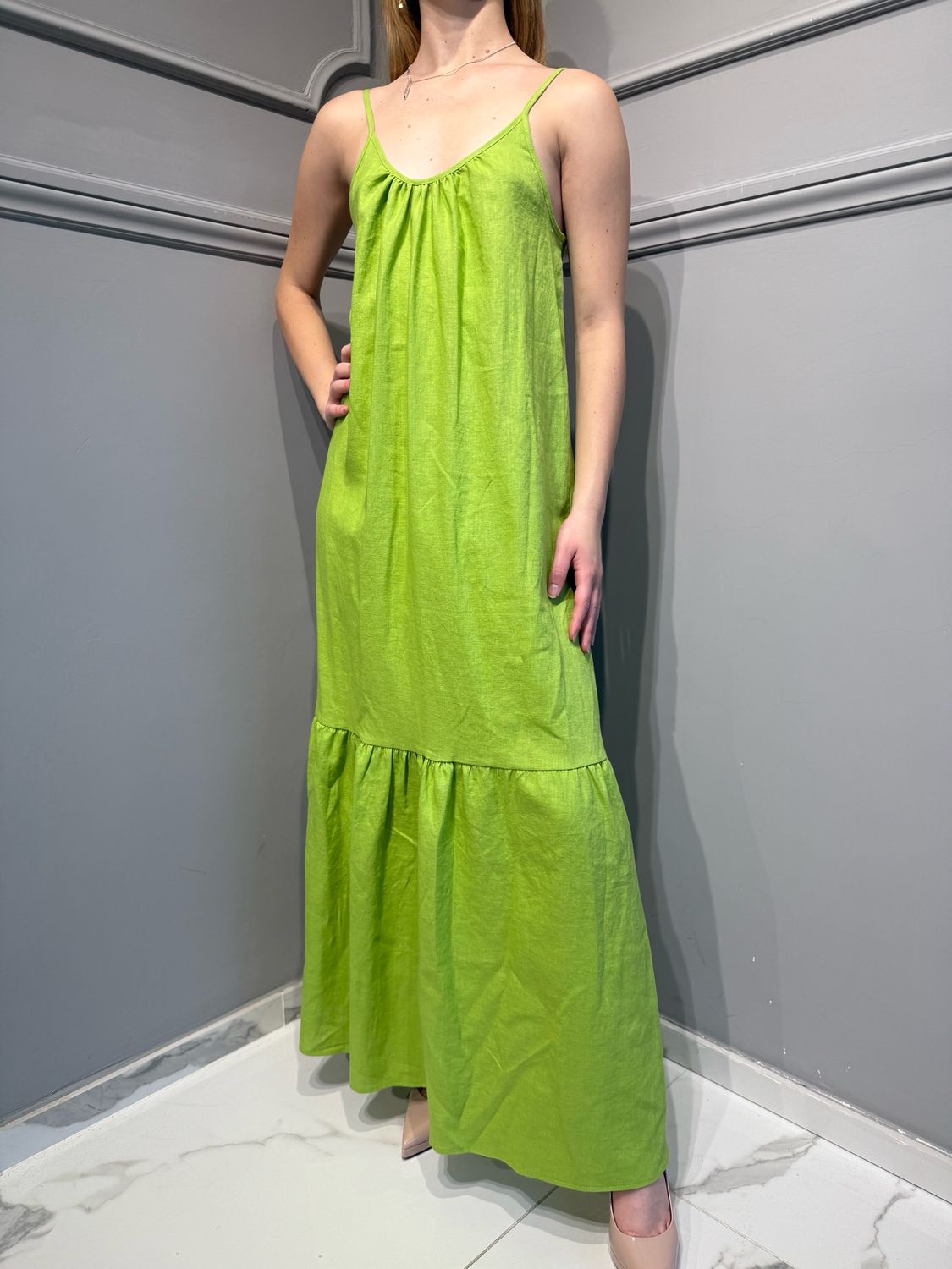 VICOLO - abito con balza TD2790 - verde VICOLO - abito con balza TD2790 - verde