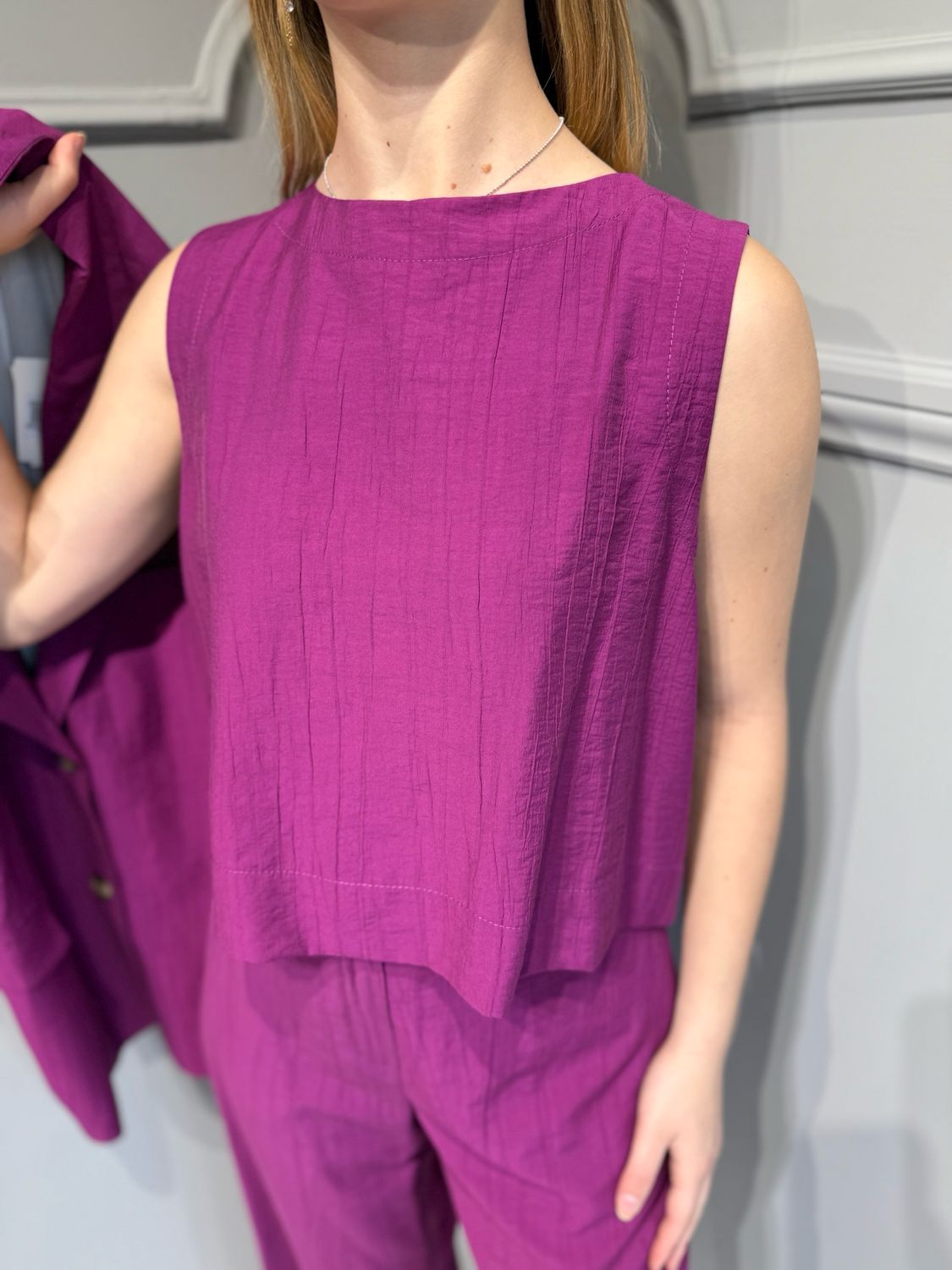 TENSIONE IN - blusa con bottoni dietro in viscosa e tessuto goffrato 25T7788 - malva