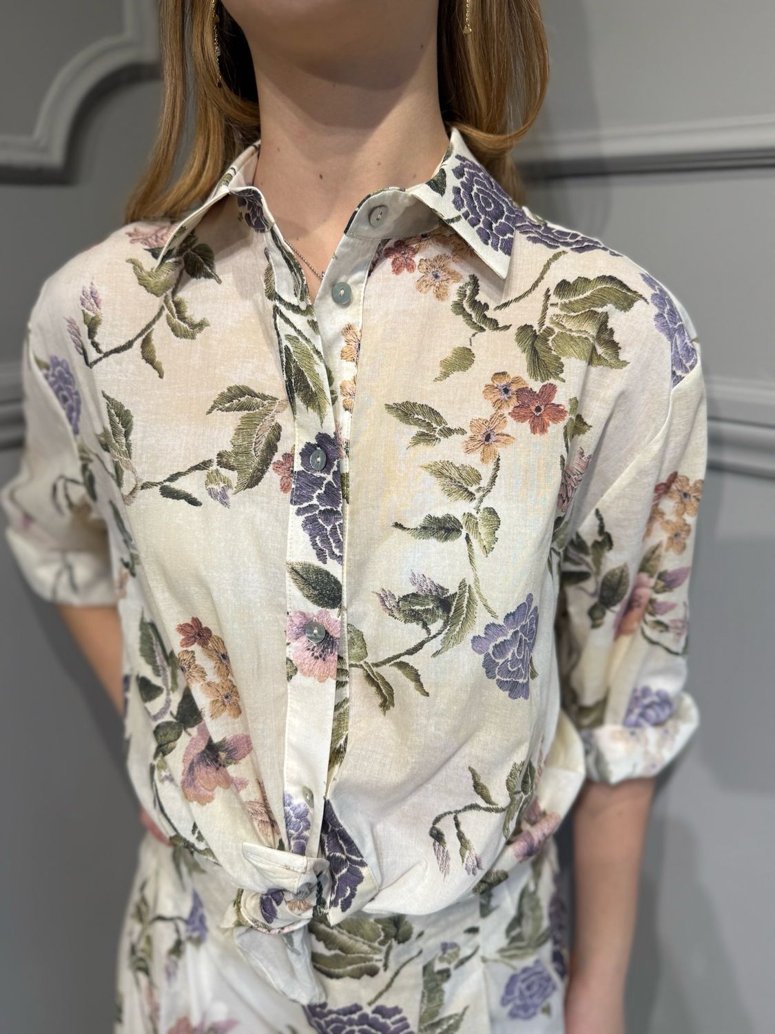 TENSIONE IN - camicia in mussola di cotone a fantasia PE25-2655 - pervinca